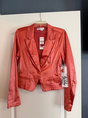 Ashley By 26 International Shimmery Coral- Orange Satin Blazer